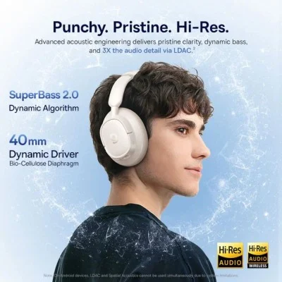 Baseus Bass BH1 NC Wireless Noise Cancelling Headphones - Starlight Off-White